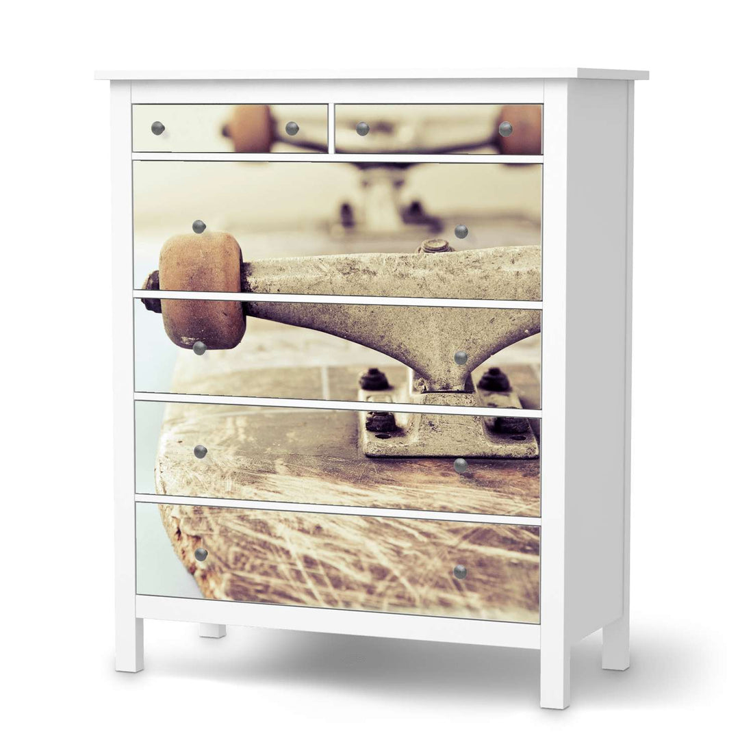 Klebefolie Skateboard - IKEA Hemnes Kommode 6 Schubladen  - weiss
