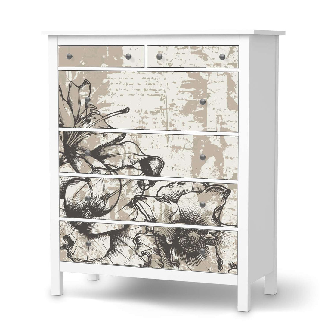 Klebefolie Styleful Vintage 1 - IKEA Hemnes Kommode 6 Schubladen  - weiss