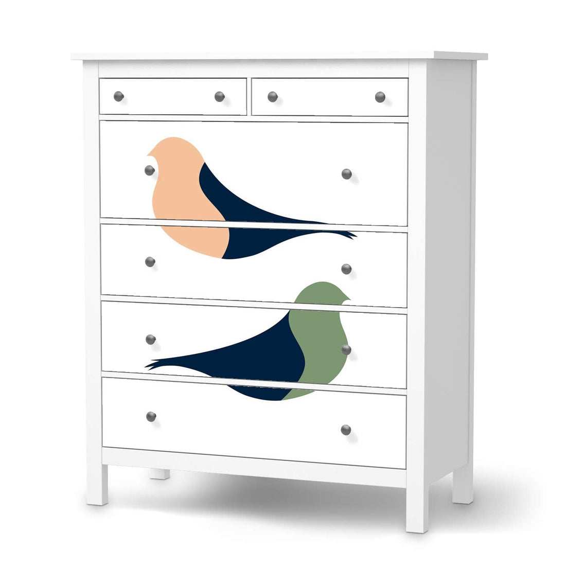 Klebefolie Vintage Vögel - IKEA Hemnes Kommode 6 Schubladen  - weiss