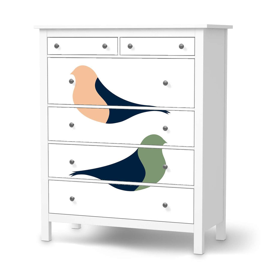 Klebefolie Vintage Vögel - IKEA Hemnes Kommode 6 Schubladen  - weiss