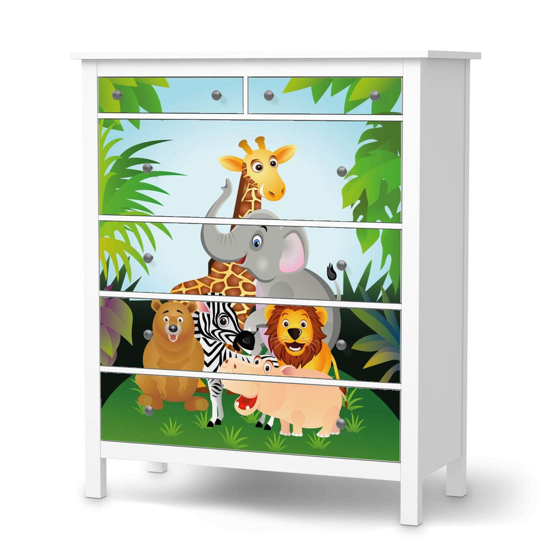 Klebefolie Wild Animals - IKEA Hemnes Kommode 6 Schubladen  - weiss