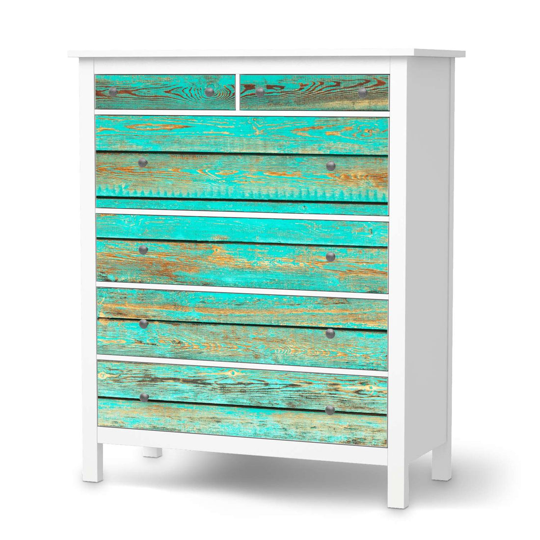 Klebefolie Wooden Aqua - IKEA Hemnes Kommode 6 Schubladen  - weiss