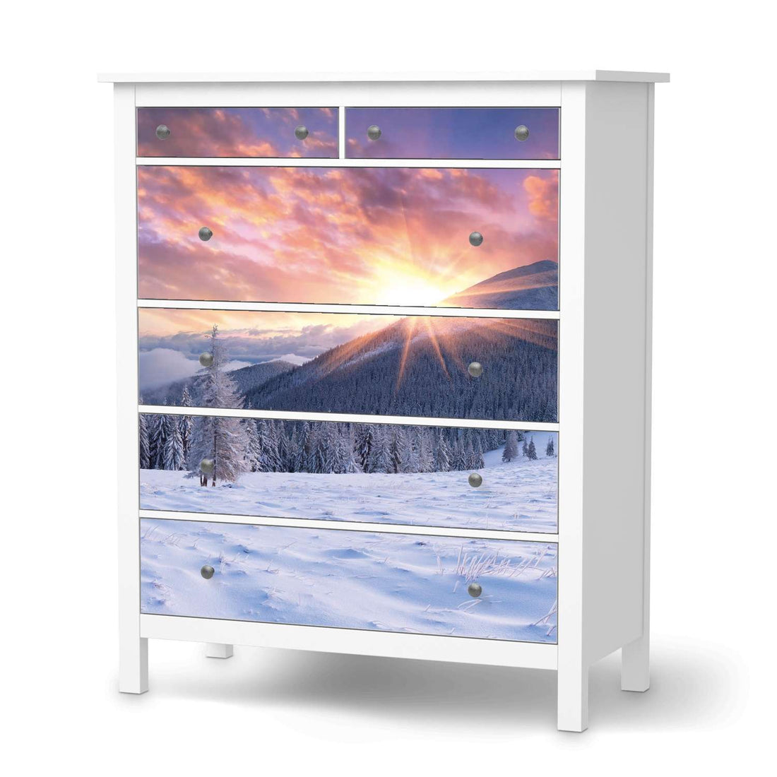 Klebefolie Zauberhafte Winterlandschaft - IKEA Hemnes Kommode 6 Schubladen  - weiss