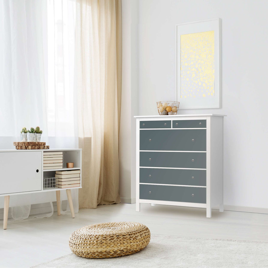 Klebefolie Blaugrau Light - IKEA Hemnes Kommode 6 Schubladen - Wohnzimmer