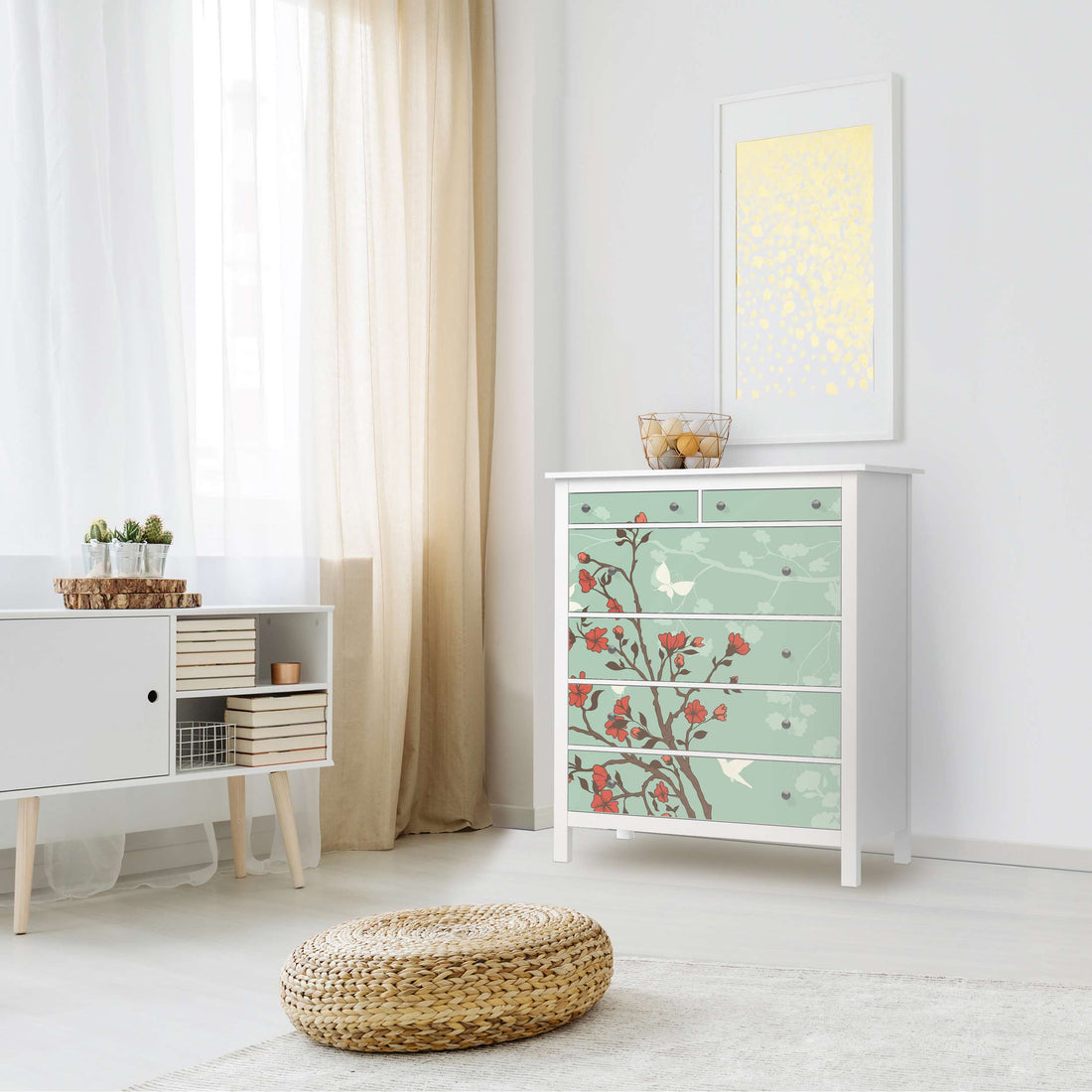 Klebefolie Blütenzauber - IKEA Hemnes Kommode 6 Schubladen - Wohnzimmer