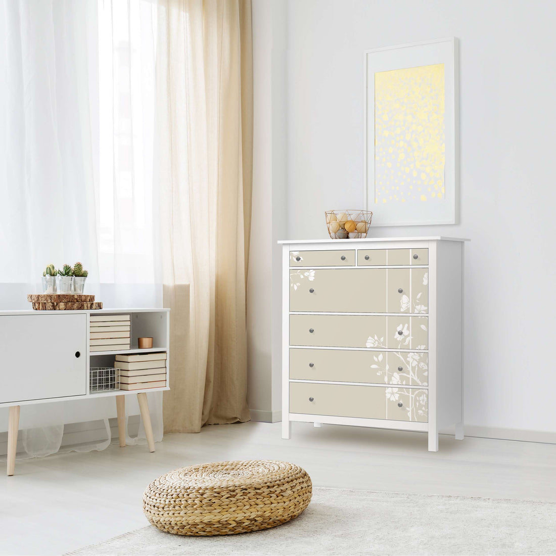 Klebefolie Florals Plain 3 - IKEA Hemnes Kommode 6 Schubladen - Wohnzimmer