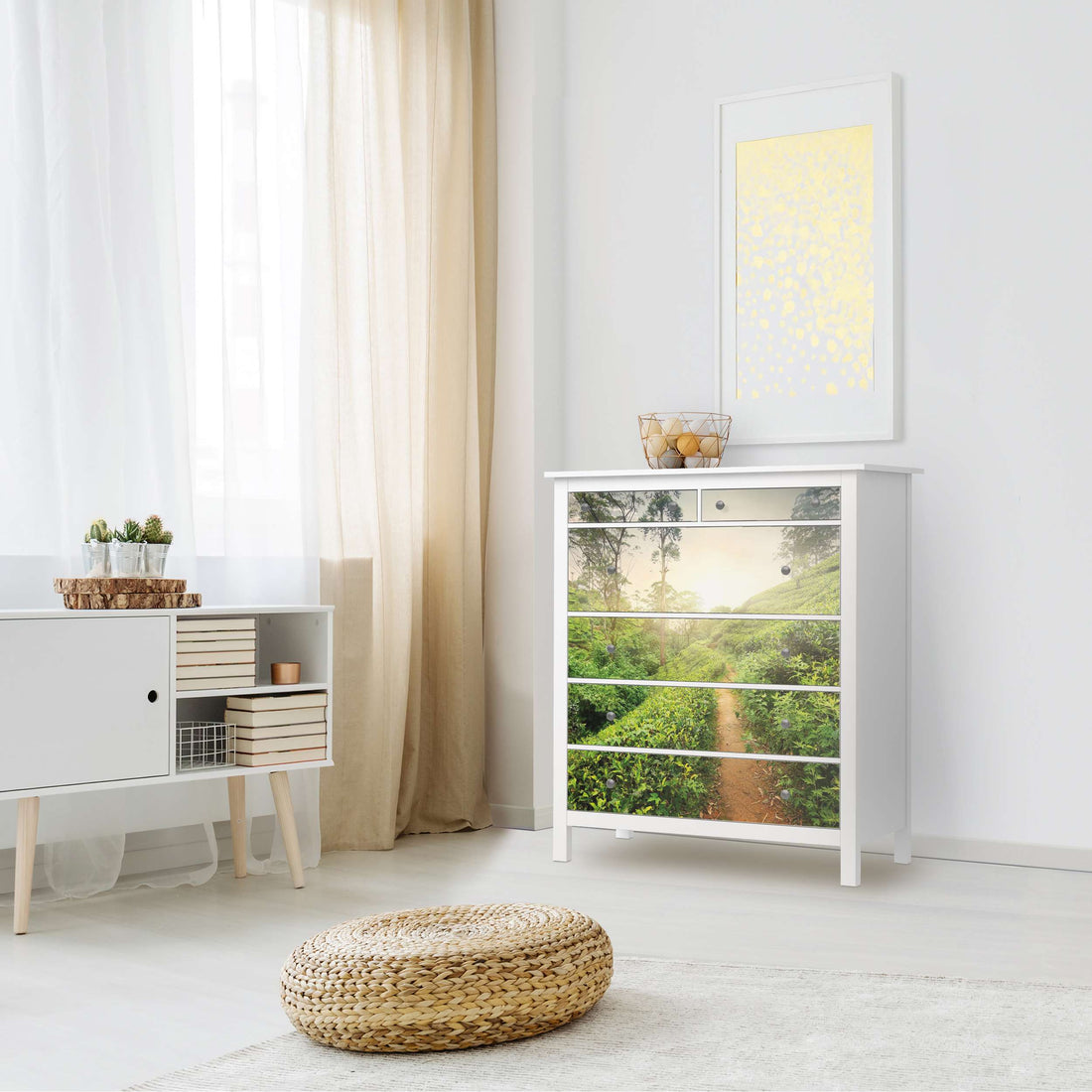 Klebefolie Green Tea Fields - IKEA Hemnes Kommode 6 Schubladen - Wohnzimmer