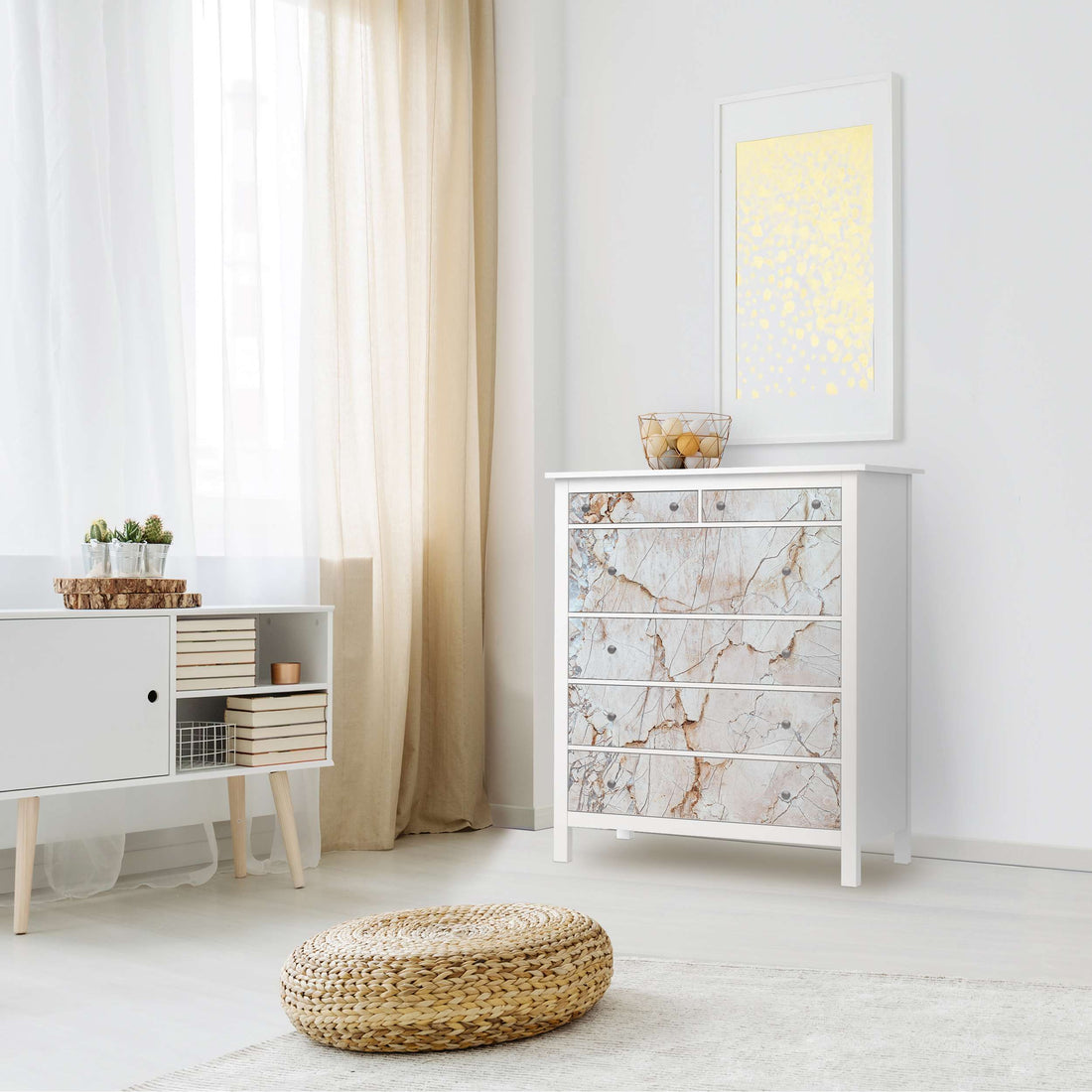 Klebefolie Marmor rosa - IKEA Hemnes Kommode 6 Schubladen - Wohnzimmer