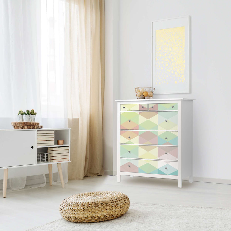 Klebefolie Melitta Pastell Geometrie - IKEA Hemnes Kommode 6 Schubladen - Wohnzimmer