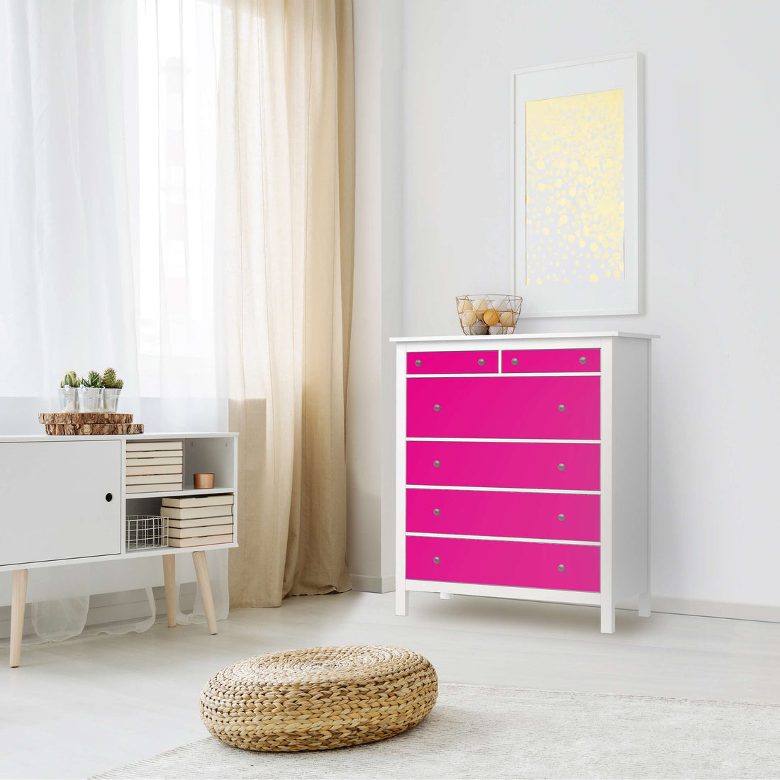 Klebefolie Pink Dark - IKEA Hemnes Kommode 6 Schubladen - Wohnzimmer