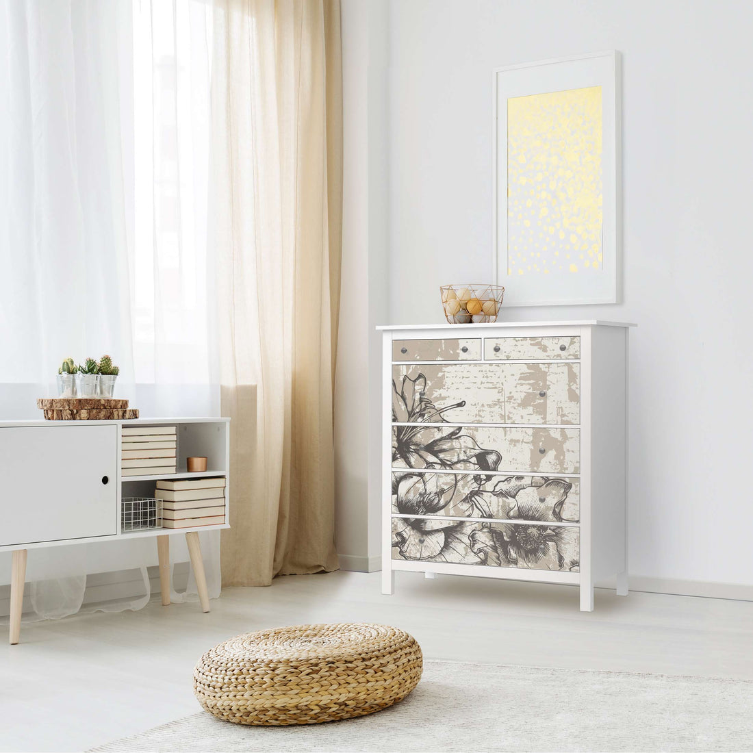 Klebefolie Styleful Vintage 1 - IKEA Hemnes Kommode 6 Schubladen - Wohnzimmer