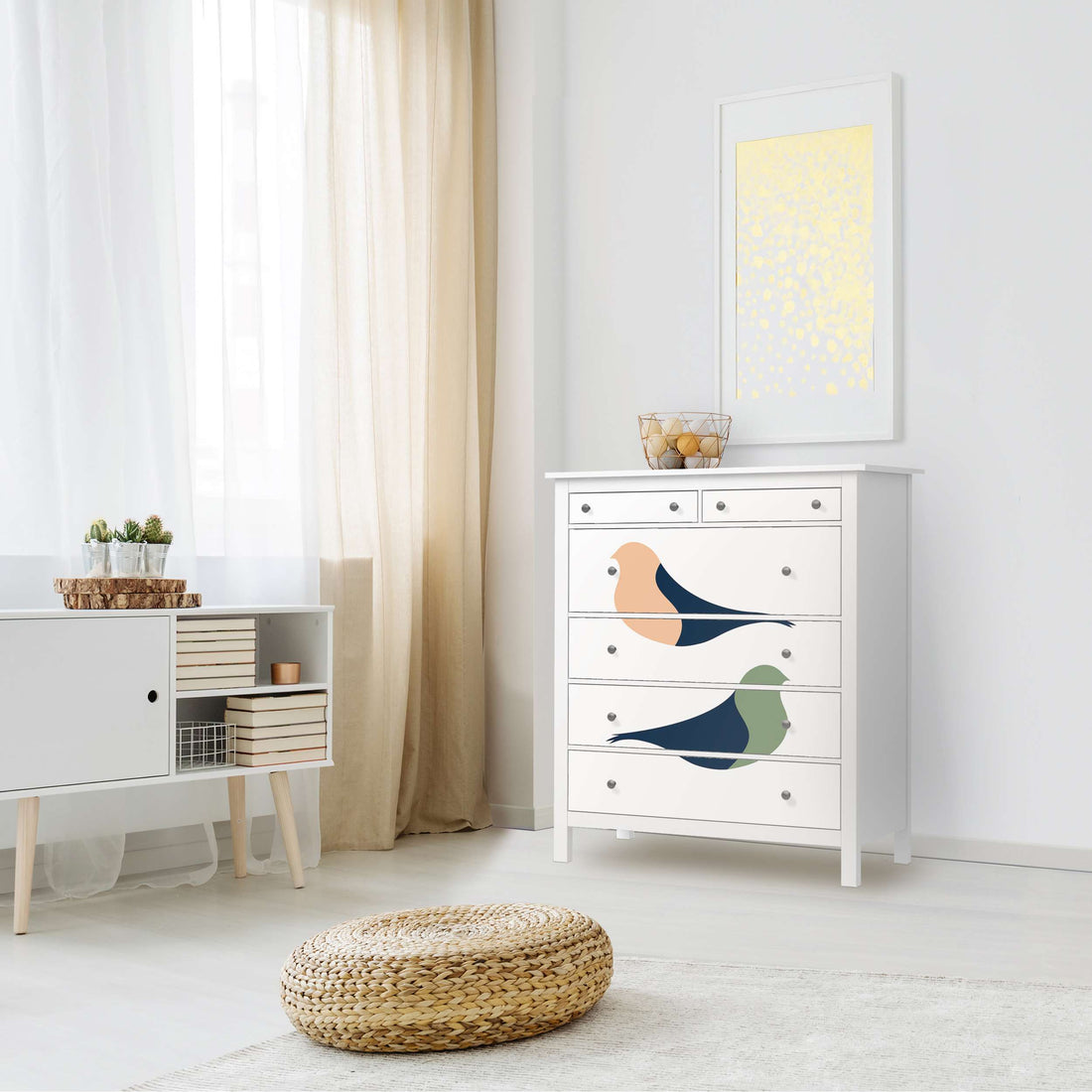 Klebefolie Vintage Vögel - IKEA Hemnes Kommode 6 Schubladen - Wohnzimmer