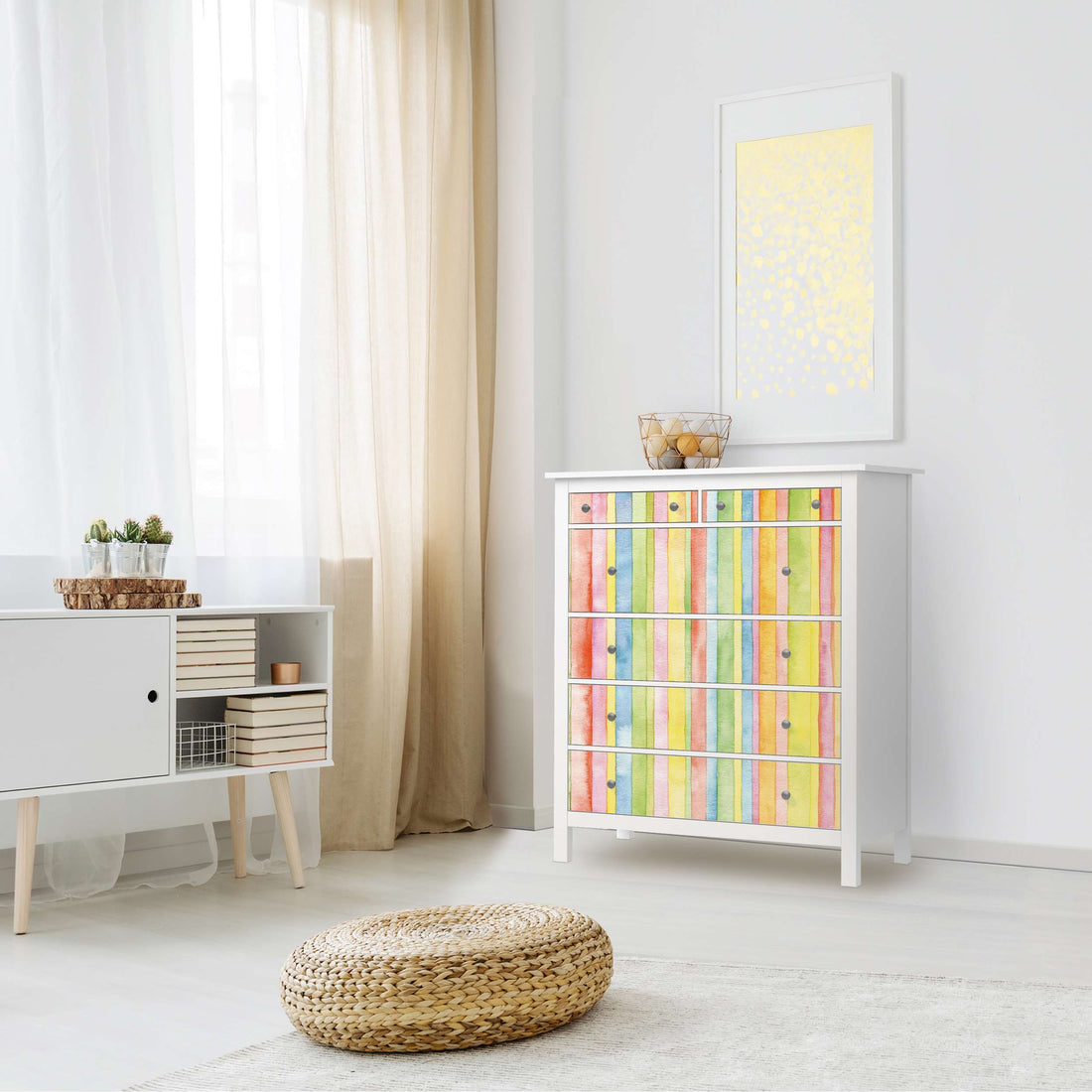 Klebefolie Watercolor Stripes - IKEA Hemnes Kommode 6 Schubladen - Wohnzimmer