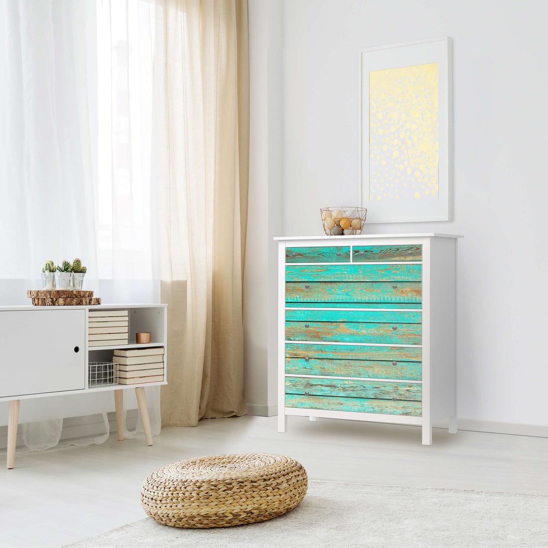 Klebefolie Wooden Aqua - IKEA Hemnes Kommode 6 Schubladen - Wohnzimmer