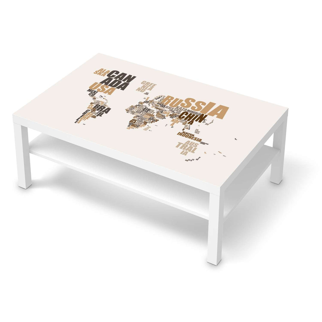 Klebefolie World Map - Braun - IKEA Lack Tisch 118x78 cm - weiss