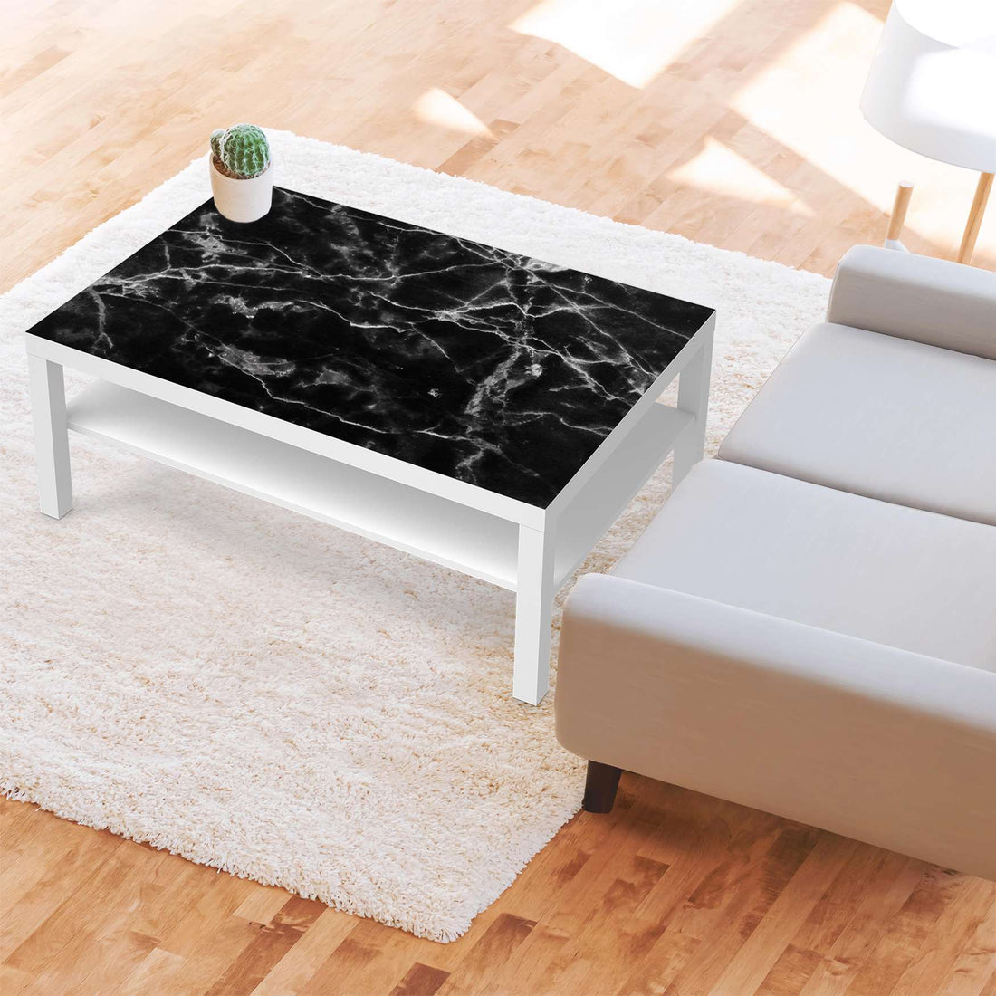 Klebefolie Marmor schwarz - IKEA Lack Tisch 118x78 cm - Wohnzimmer