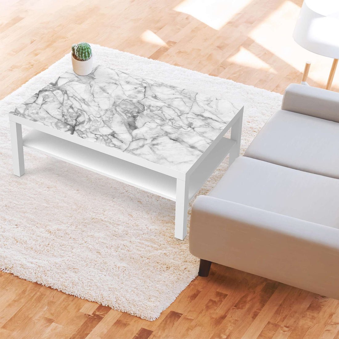 Klebefolie Marmor weiß - IKEA Lack Tisch 118x78 cm - Wohnzimmer