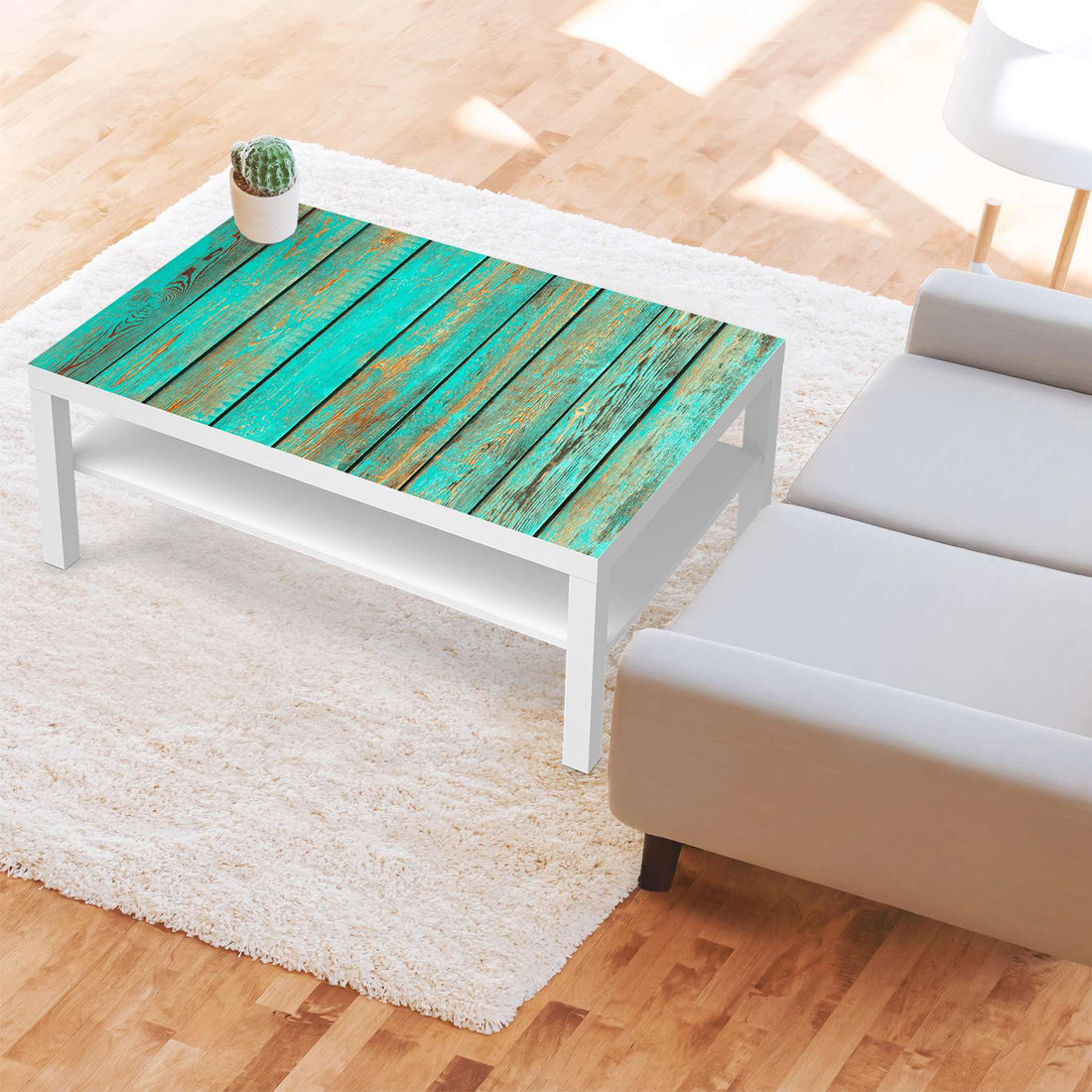 Klebefolie Wooden Aqua - IKEA Lack Tisch 118x78 cm - Wohnzimmer