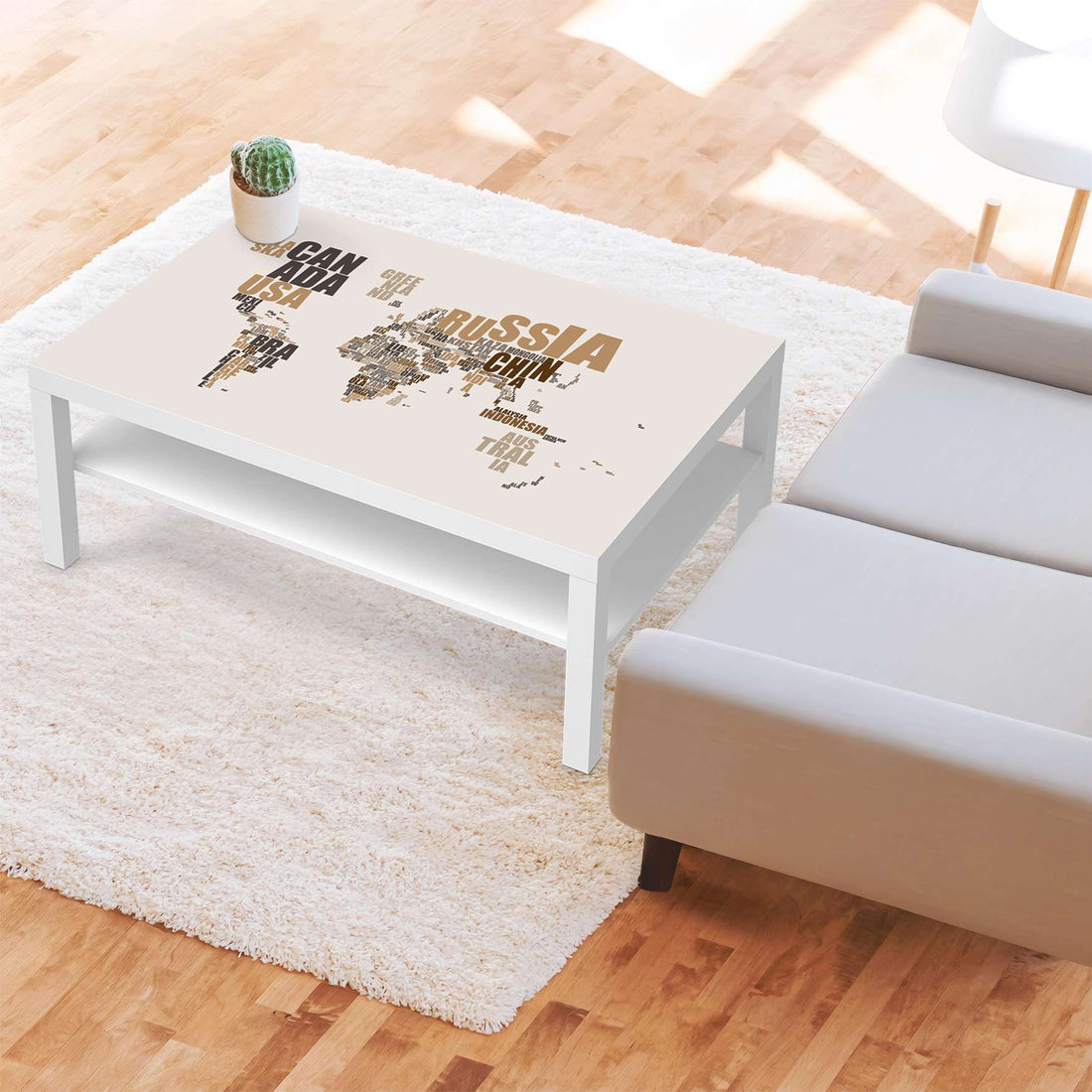 Klebefolie World Map - Braun - IKEA Lack Tisch 118x78 cm - Wohnzimmer