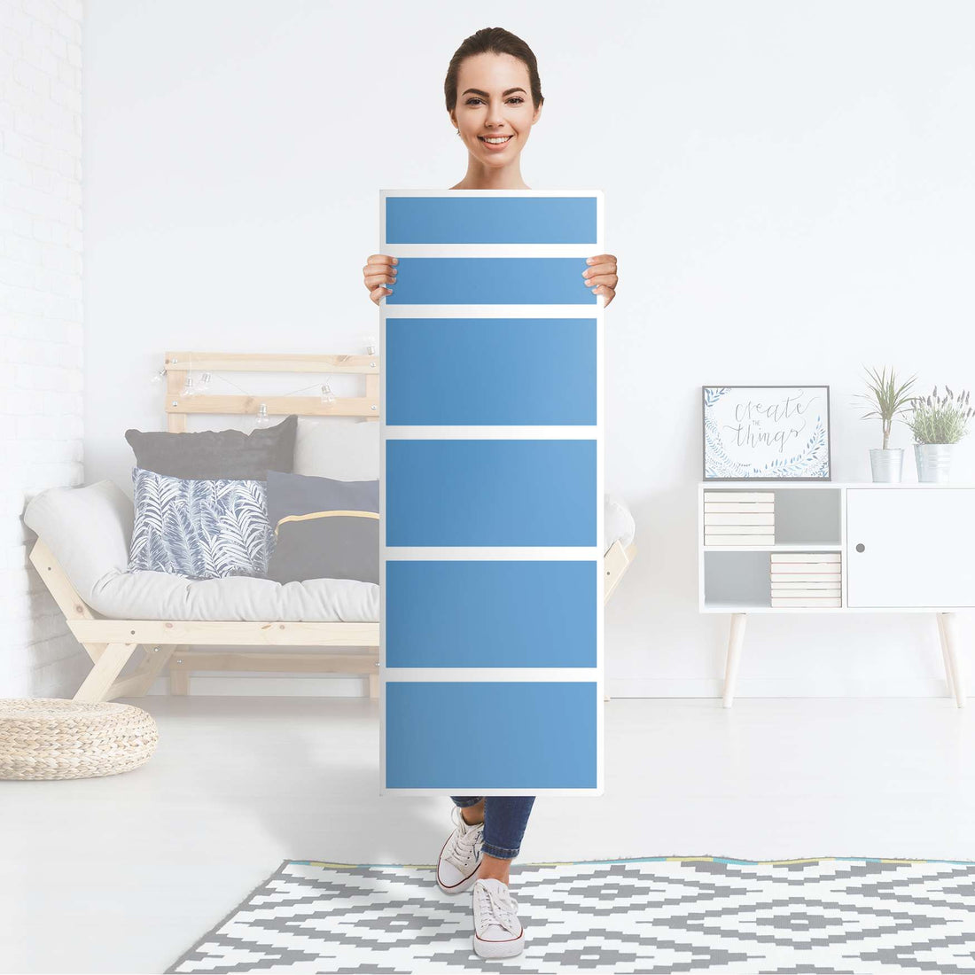 Klebefolie Blau Light - IKEA Malm Kommode 6 Schubladen (schmal) - Folie