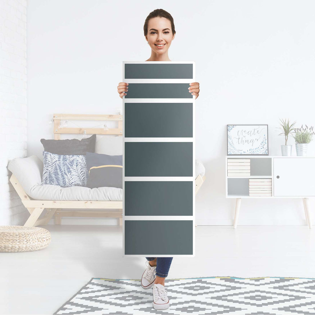 Klebefolie Blaugrau Light - IKEA Malm Kommode 6 Schubladen (schmal) - Folie