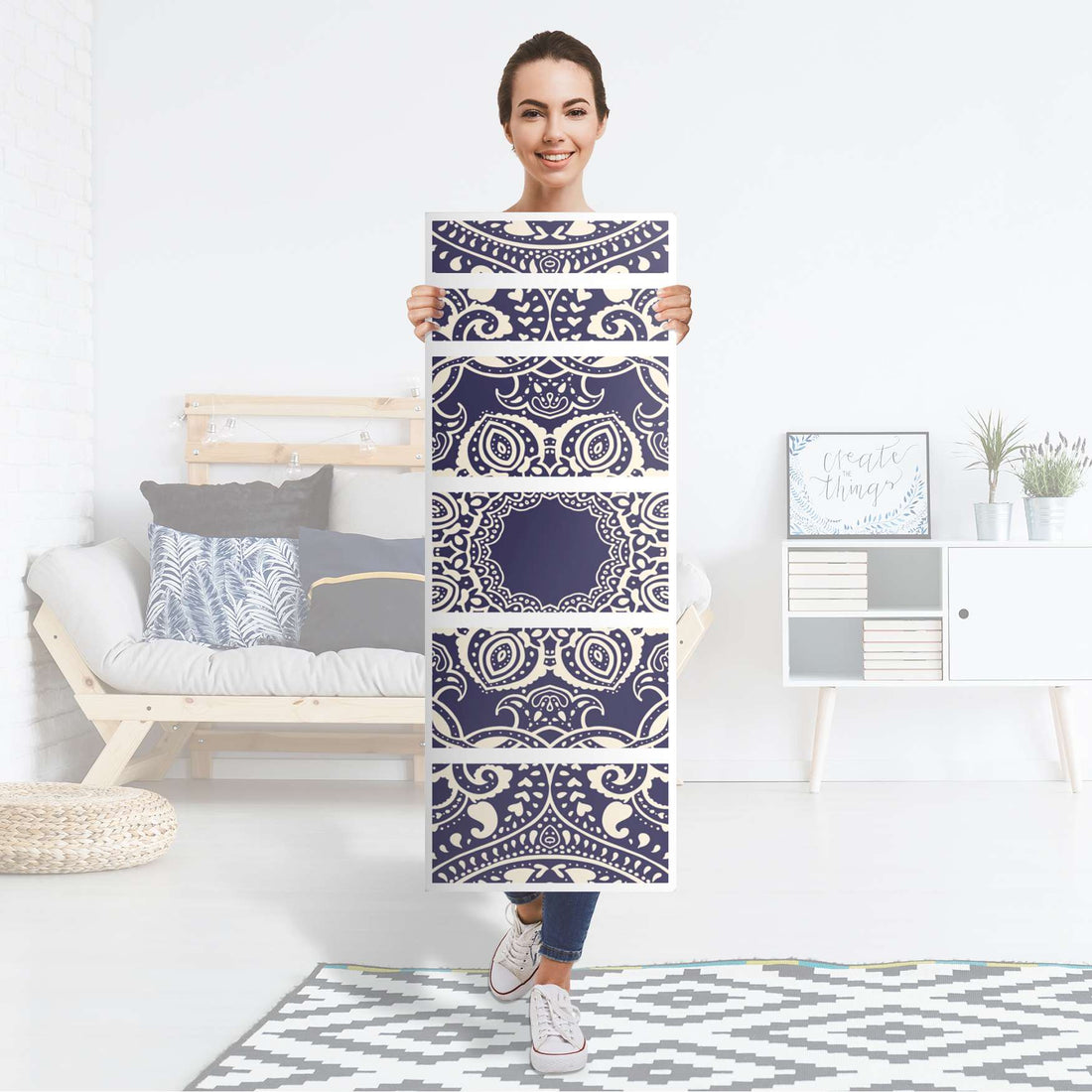 Klebefolie Blue Mandala - IKEA Malm Kommode 6 Schubladen (schmal) - Folie