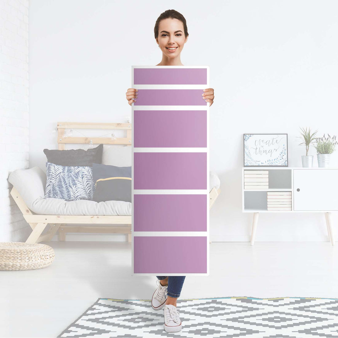 Klebefolie Flieder Light - IKEA Malm Kommode 6 Schubladen (schmal) - Folie