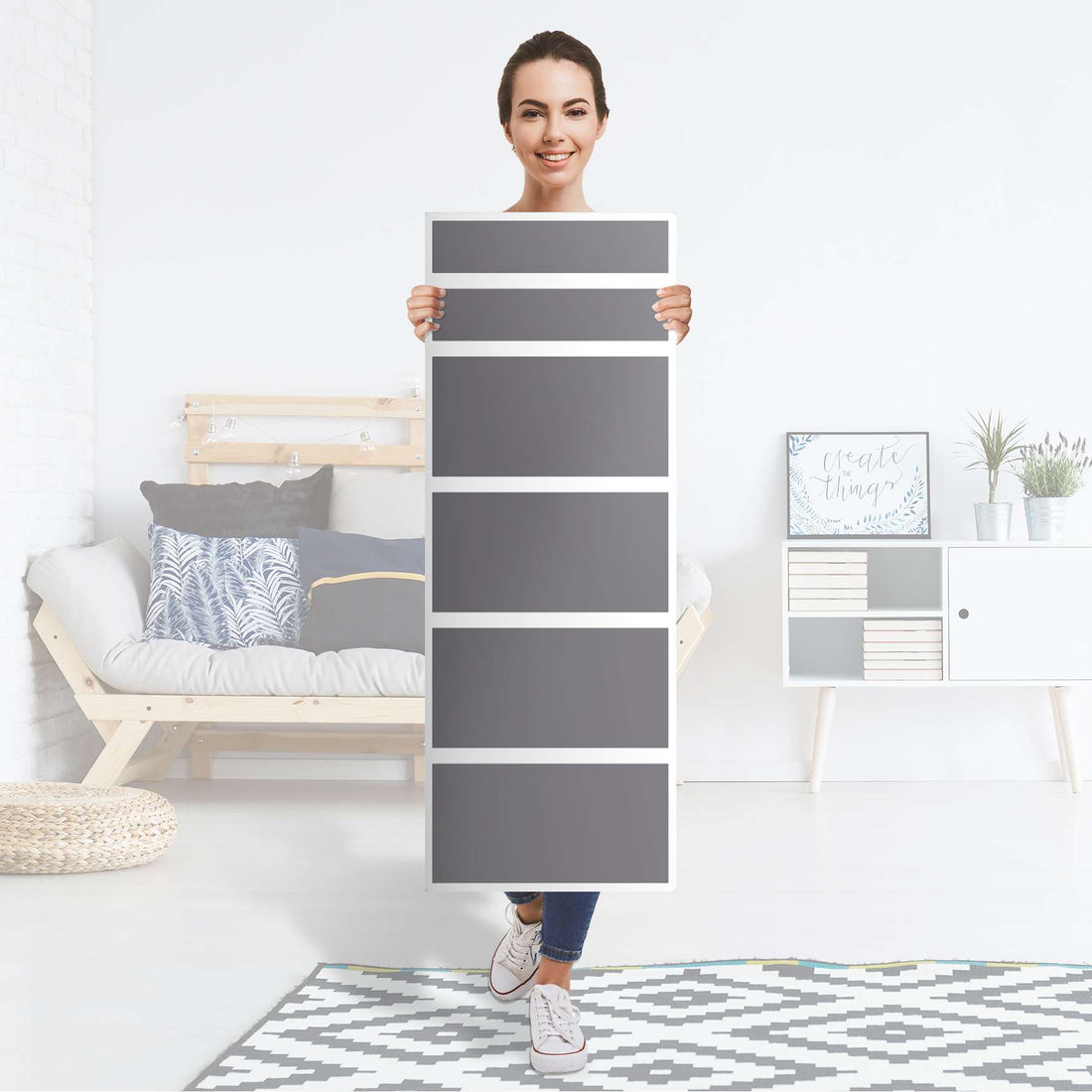 Klebefolie Grau Light - IKEA Malm Kommode 6 Schubladen (schmal) - Folie