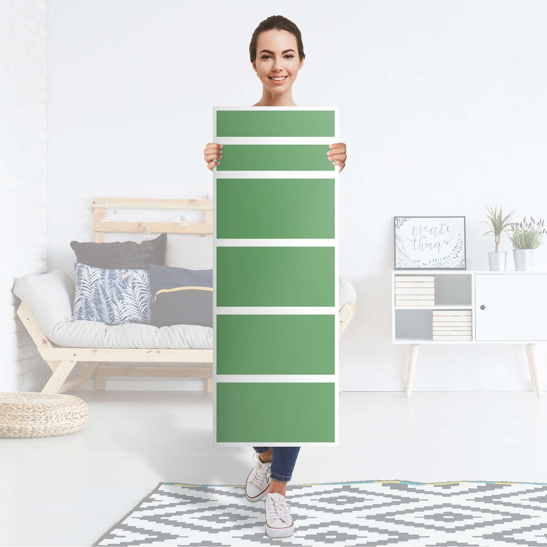 Klebefolie Grün Light - IKEA Malm Kommode 6 Schubladen (schmal) - Folie