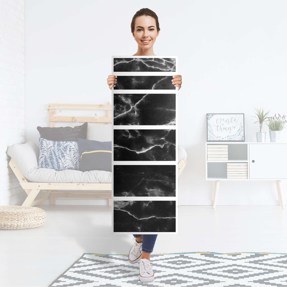 Klebefolie Marmor schwarz - IKEA Malm Kommode 6 Schubladen (schmal) - Folie