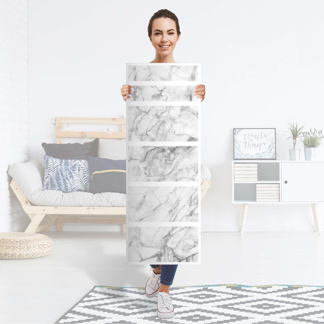 Klebefolie Marmor weiß - IKEA Malm Kommode 6 Schubladen (schmal) - Folie