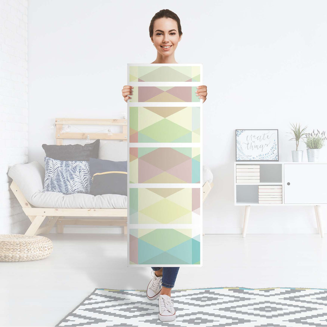 Klebefolie Melitta Pastell Geometrie - IKEA Malm Kommode 6 Schubladen (schmal) - Folie