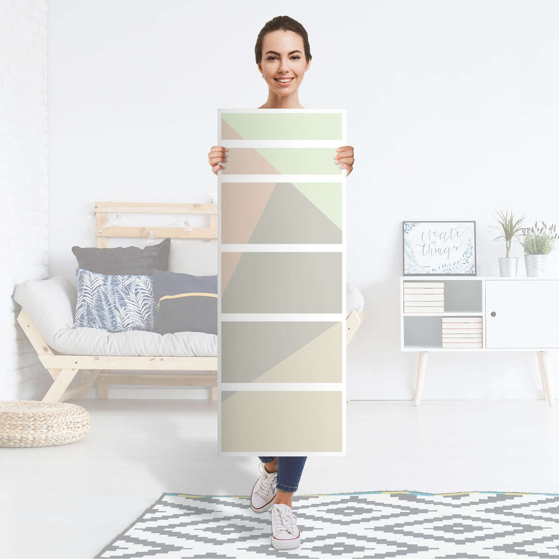 Klebefolie Pastell Geometrik - IKEA Malm Kommode 6 Schubladen (schmal) - Folie