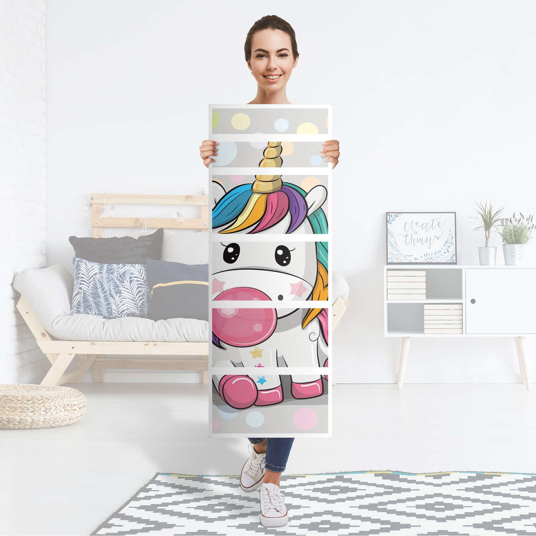 Klebefolie Rainbow das Einhorn - IKEA Malm Kommode 6 Schubladen (schmal) - Folie