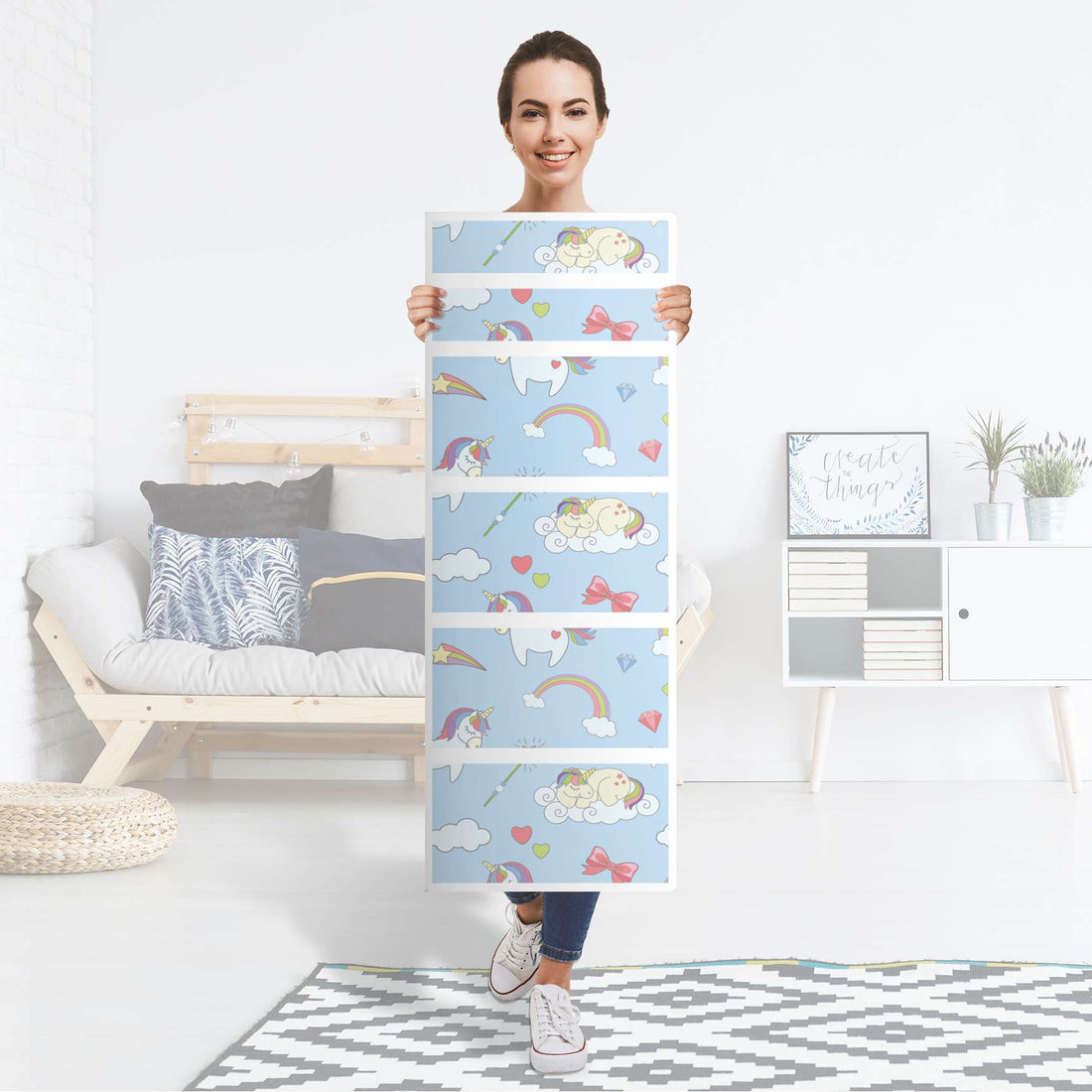 Klebefolie Rainbow Unicorn - IKEA Malm Kommode 6 Schubladen (schmal) - Folie