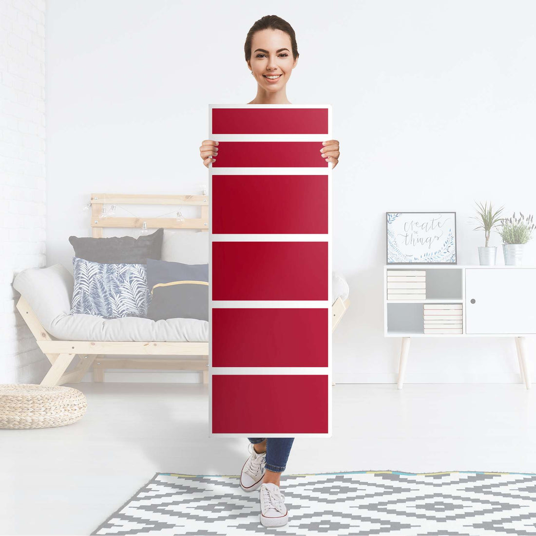 Klebefolie Rot Dark - IKEA Malm Kommode 6 Schubladen (schmal) - Folie