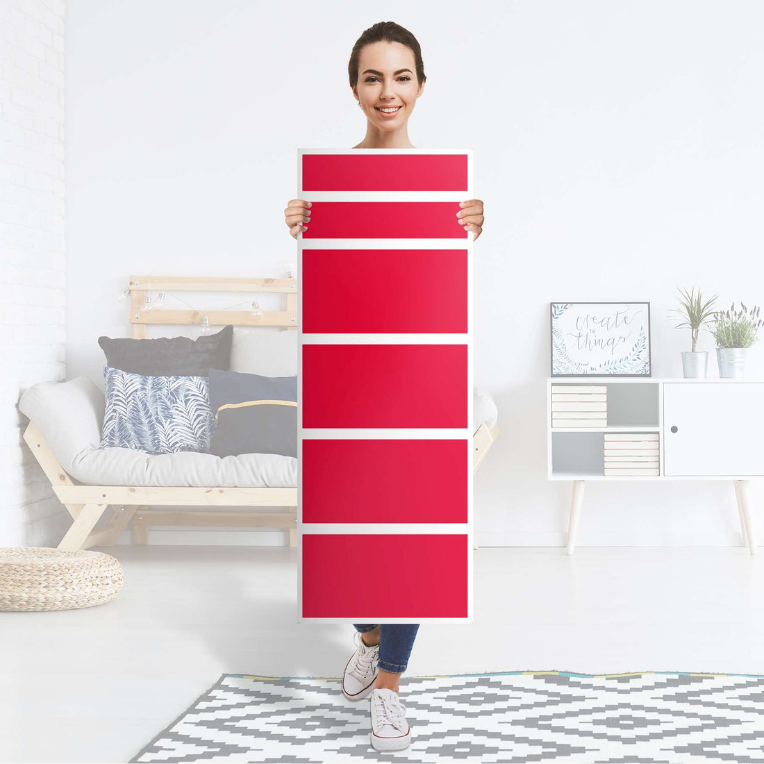 Klebefolie Rot Light - IKEA Malm Kommode 6 Schubladen (schmal) - Folie