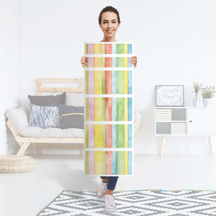 Klebefolie Watercolor Stripes - IKEA Malm Kommode 6 Schubladen (schmal) - Folie