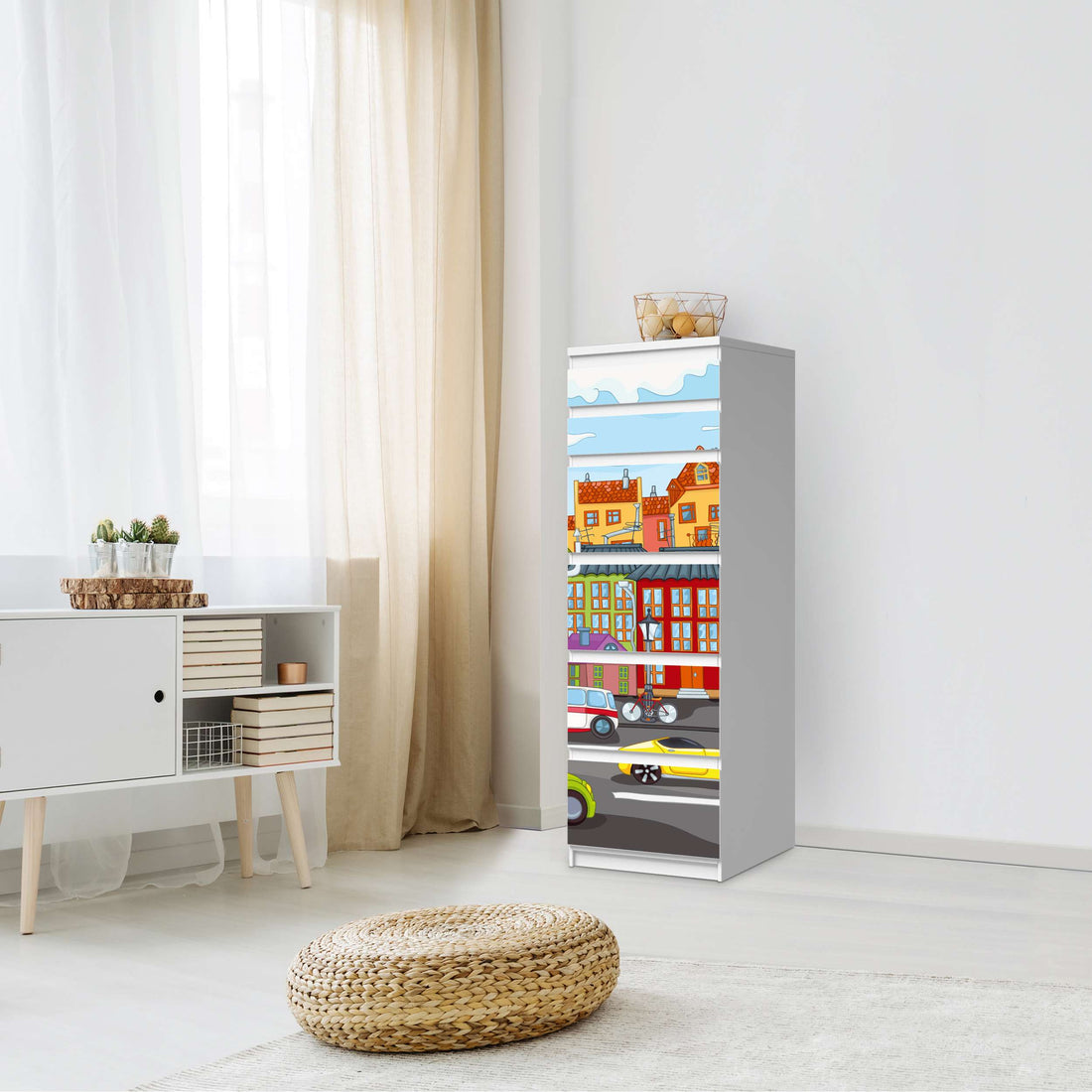 Klebefolie City Life - IKEA Malm Kommode 6 Schubladen (schmal) - Schlafzimmer