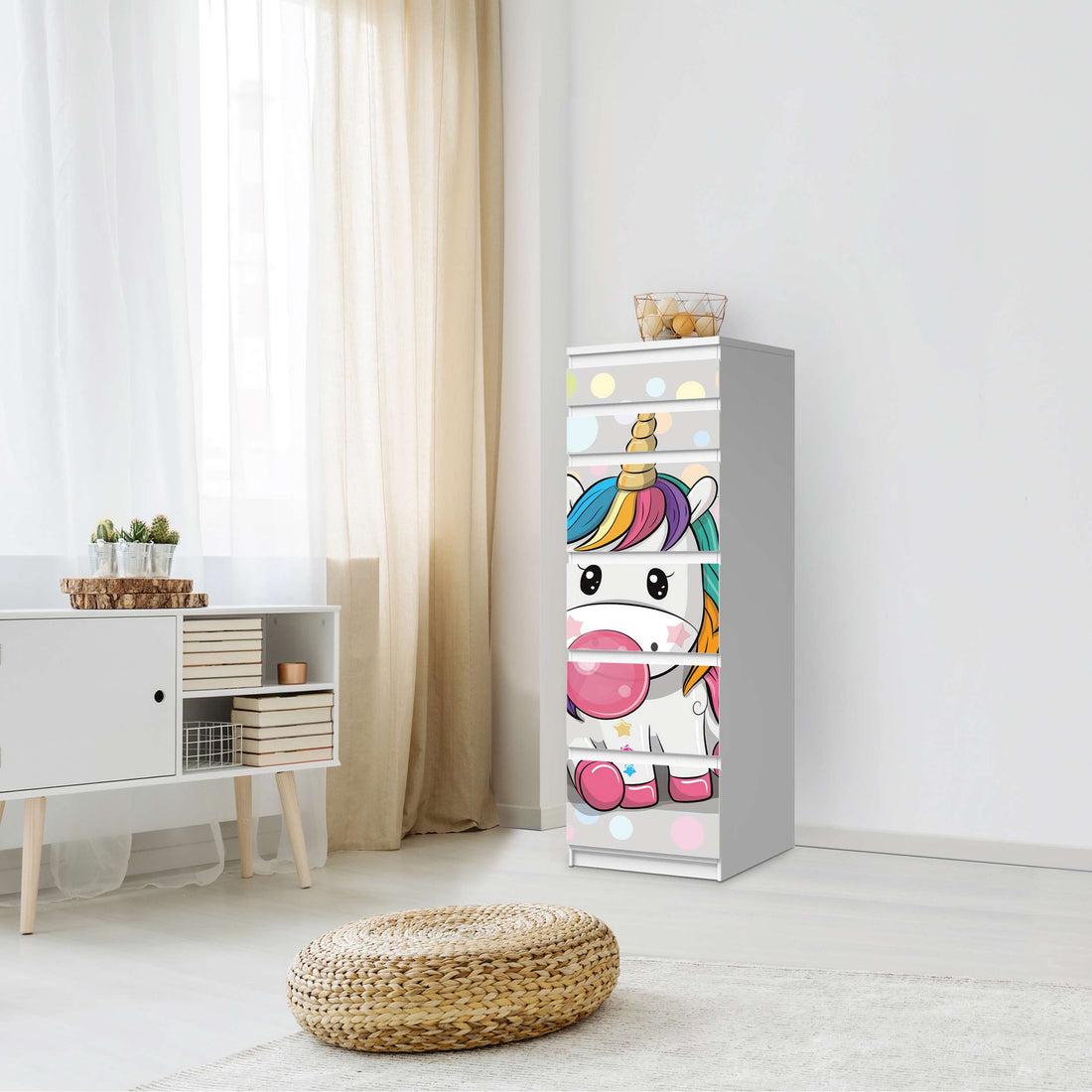 Klebefolie Rainbow das Einhorn - IKEA Malm Kommode 6 Schubladen (schmal) - Schlafzimmer