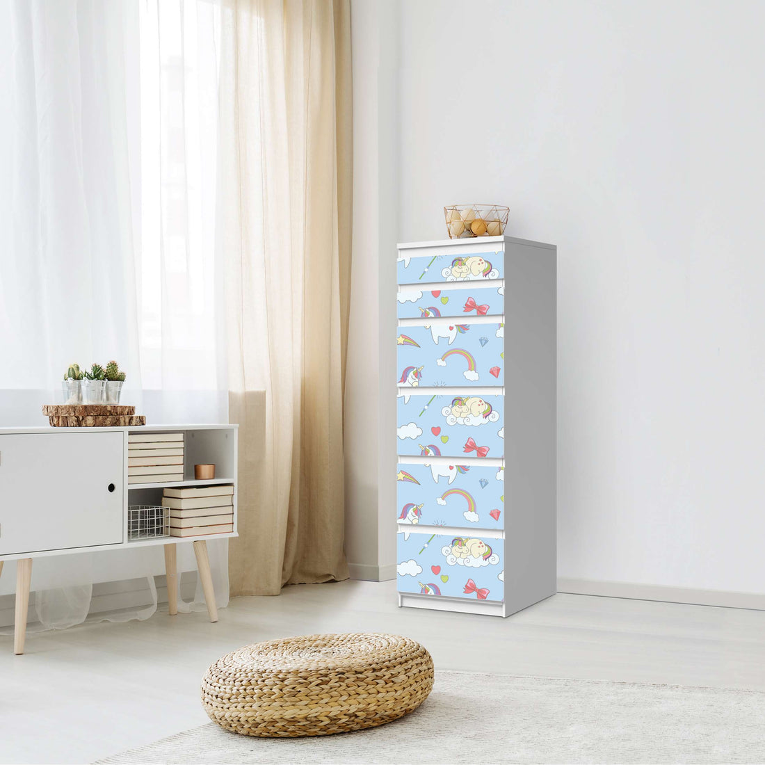 Klebefolie Rainbow Unicorn - IKEA Malm Kommode 6 Schubladen (schmal) - Schlafzimmer