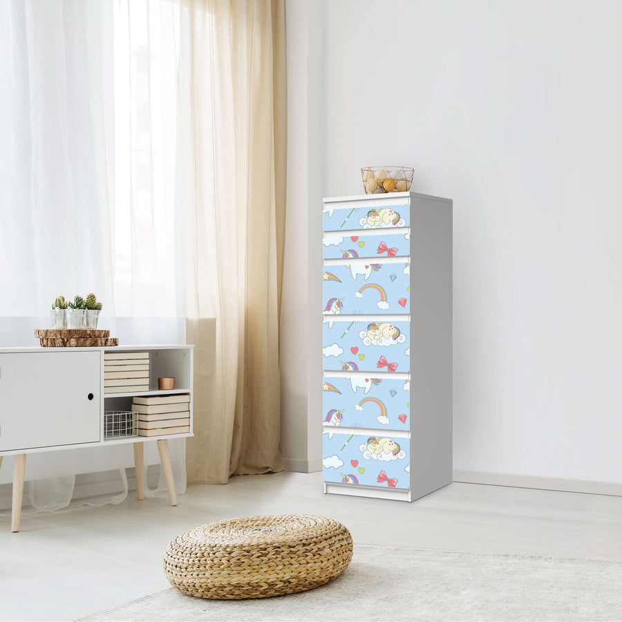 Klebefolie Rainbow Unicorn - IKEA Malm Kommode 6 Schubladen (schmal) - Schlafzimmer