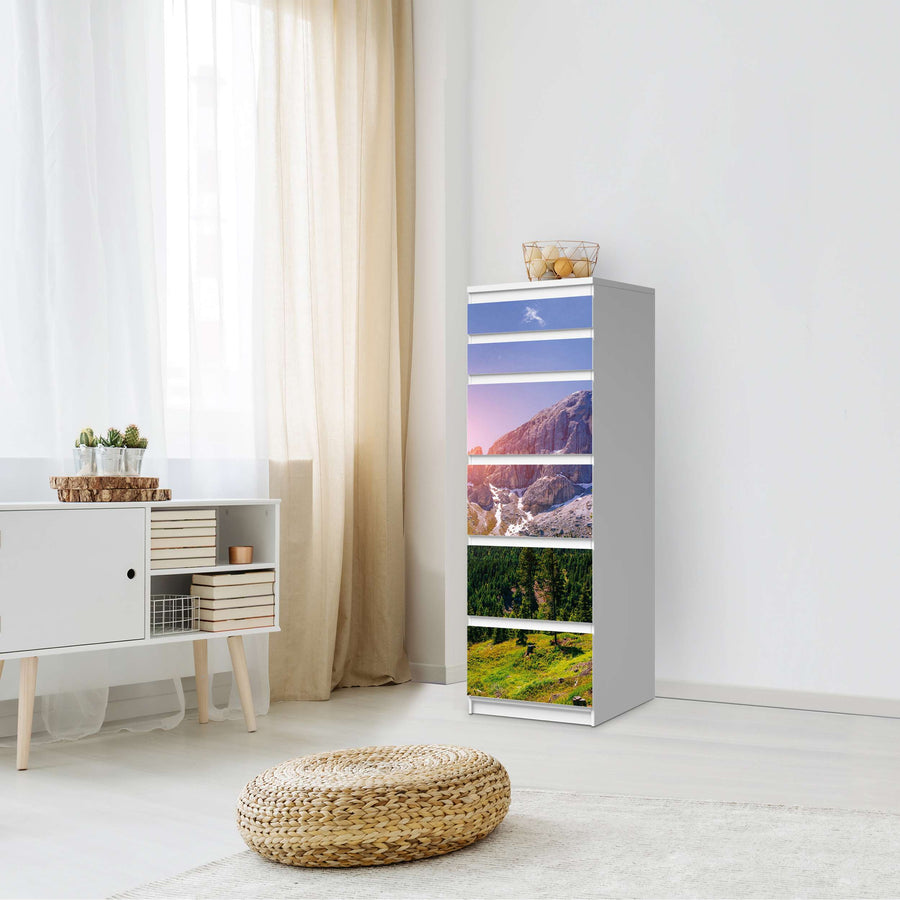 Klebefolie Alpenblick - IKEA Malm Kommode 6 Schubladen (schmal) - Schlafzimmer