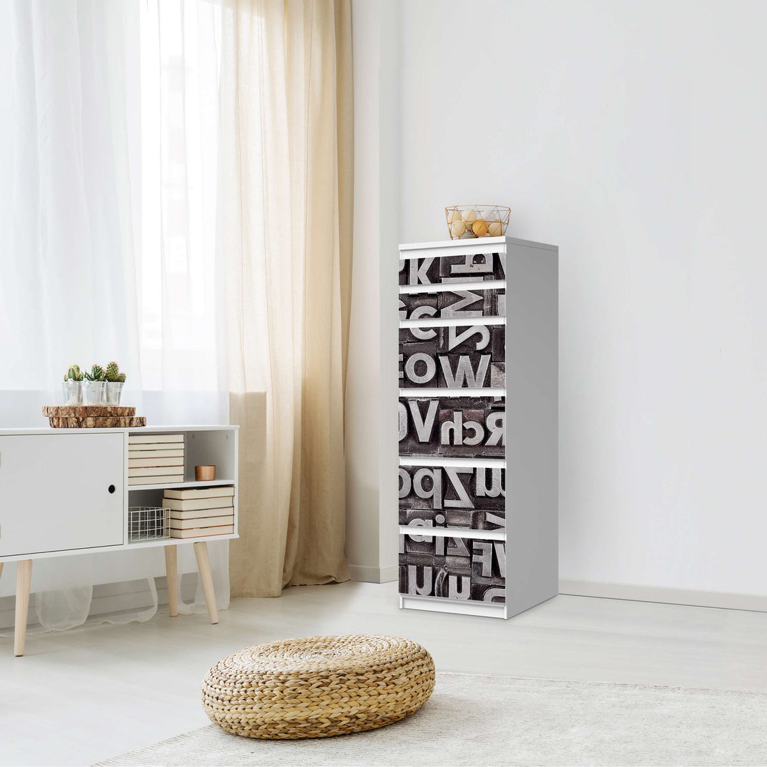 Klebefolie Alphabet - IKEA Malm Kommode 6 Schubladen (schmal) - Schlafzimmer