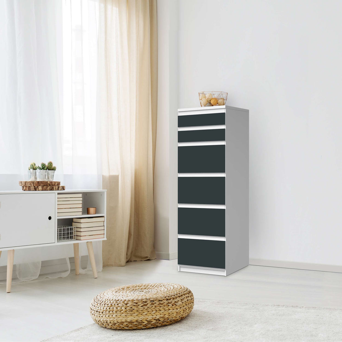 Klebefolie Blaugrau Dark - IKEA Malm Kommode 6 Schubladen (schmal) - Schlafzimmer