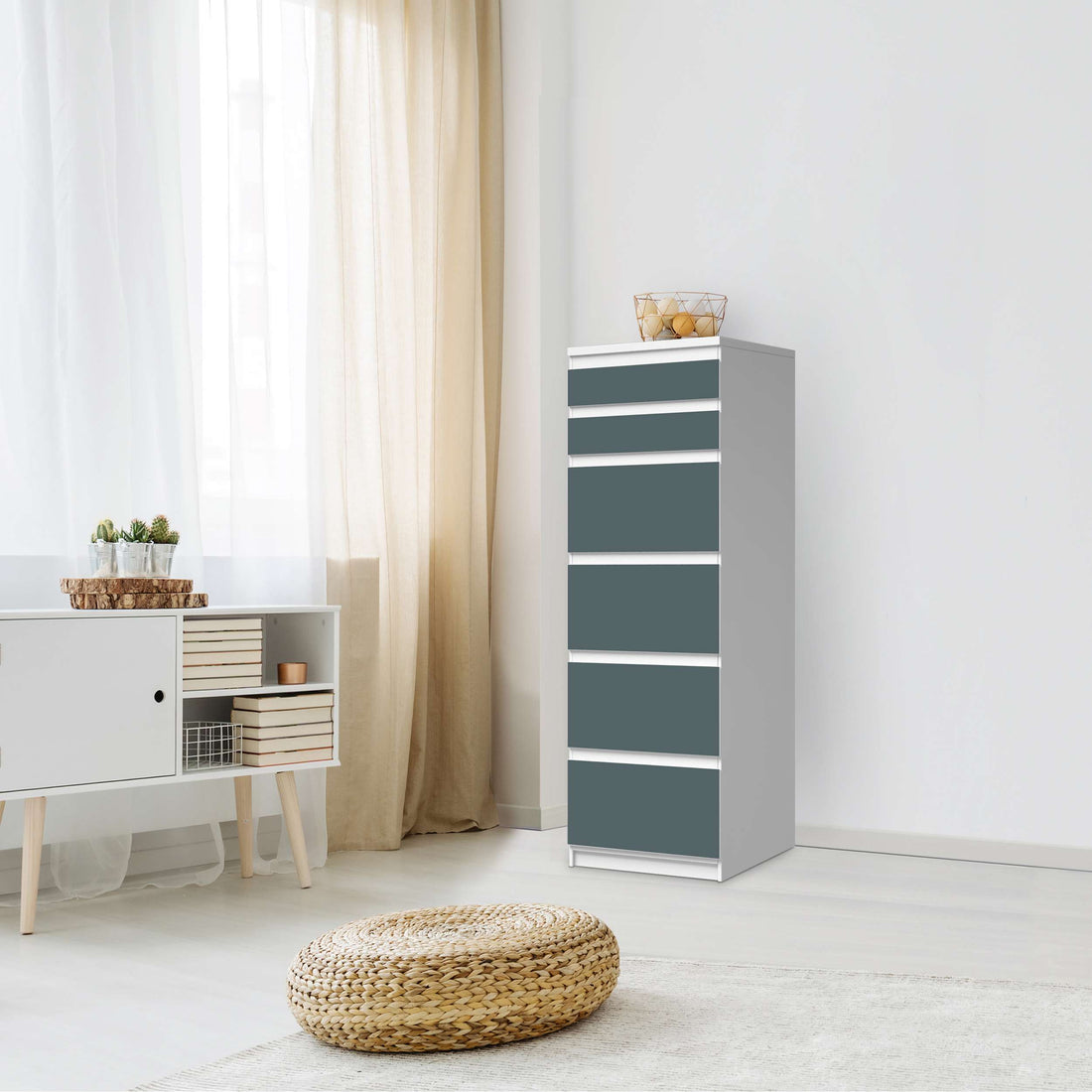 Klebefolie Blaugrau Light - IKEA Malm Kommode 6 Schubladen (schmal) - Schlafzimmer