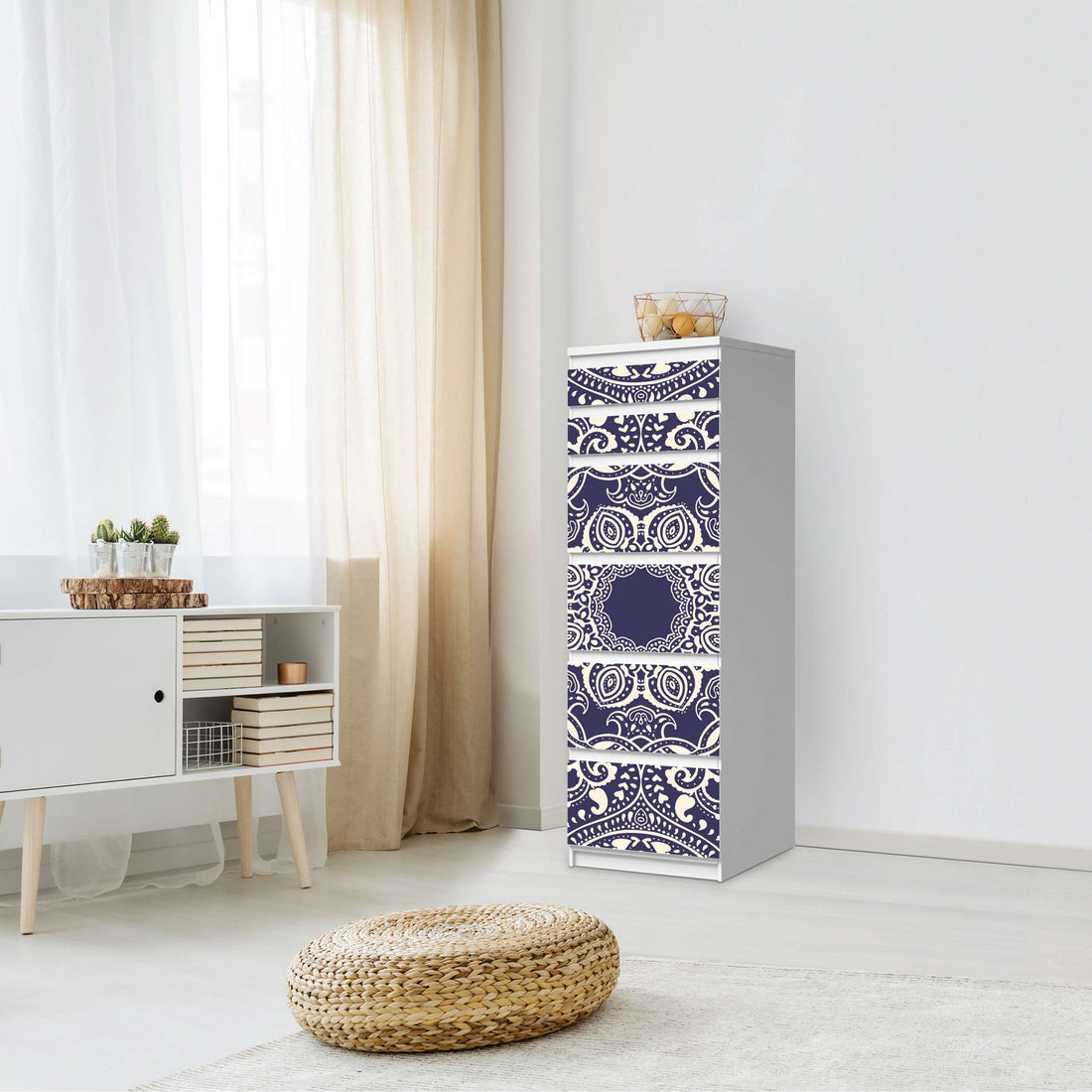 Klebefolie Blue Mandala - IKEA Malm Kommode 6 Schubladen (schmal) - Schlafzimmer
