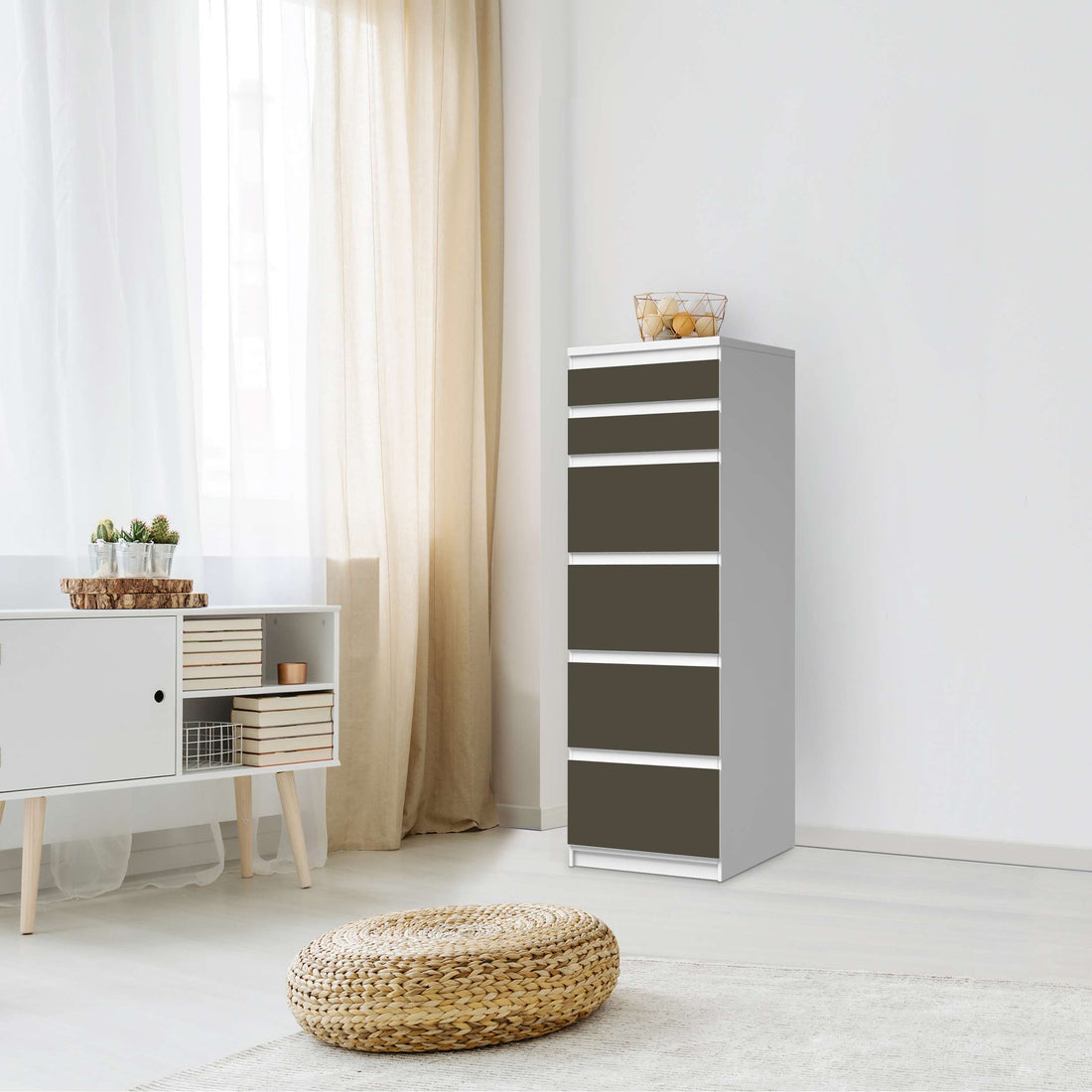 Klebefolie Braungrau Dark - IKEA Malm Kommode 6 Schubladen (schmal) - Schlafzimmer