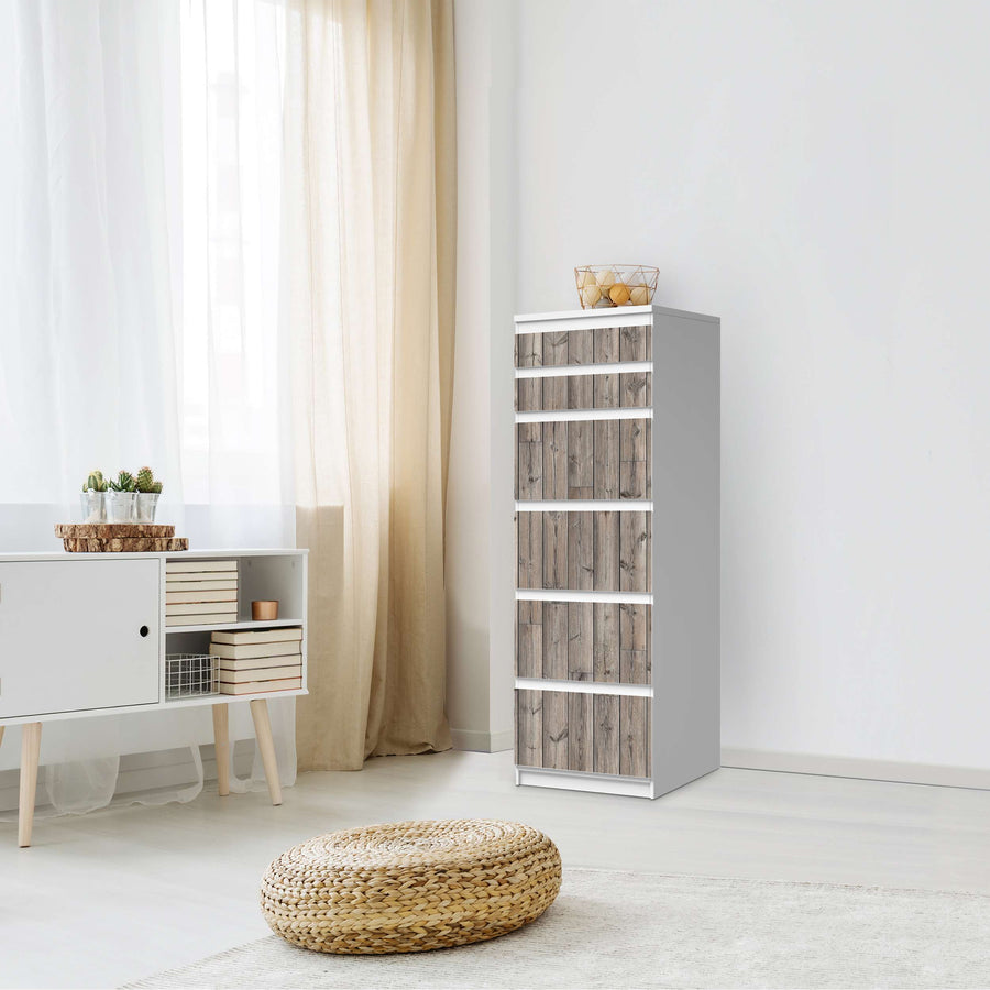 Klebefolie Dark washed - IKEA Malm Kommode 6 Schubladen (schmal) - Schlafzimmer