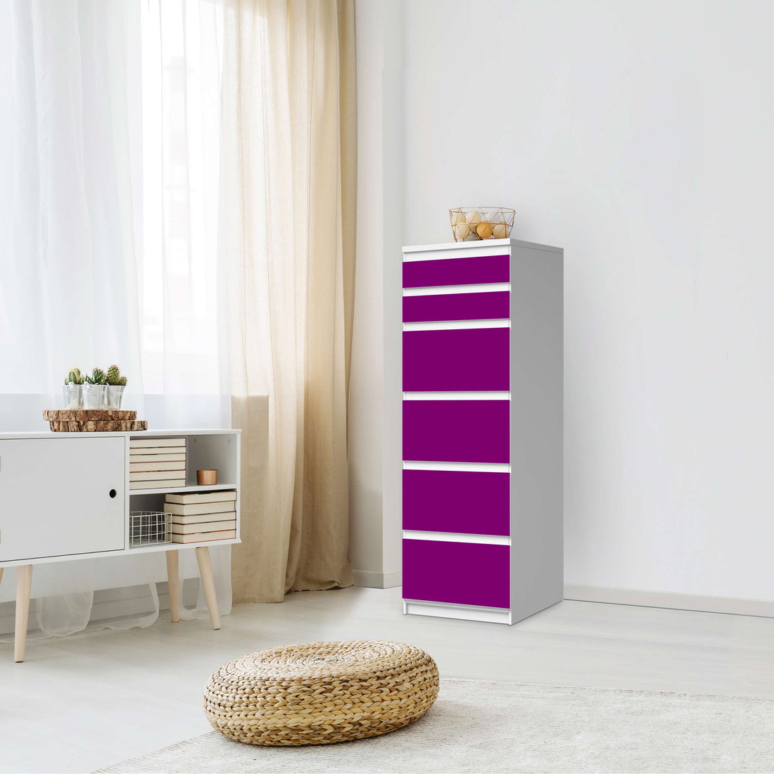 Klebefolie Flieder Dark - IKEA Malm Kommode 6 Schubladen (schmal) - Schlafzimmer